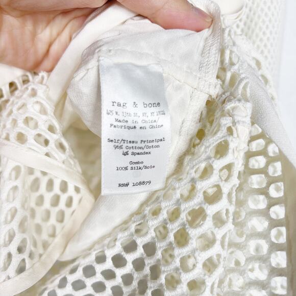 Rag & Bone Womens Small S White Luna Long Sleeve Mesh Top Blouse Button Front - Picture 9 of 13